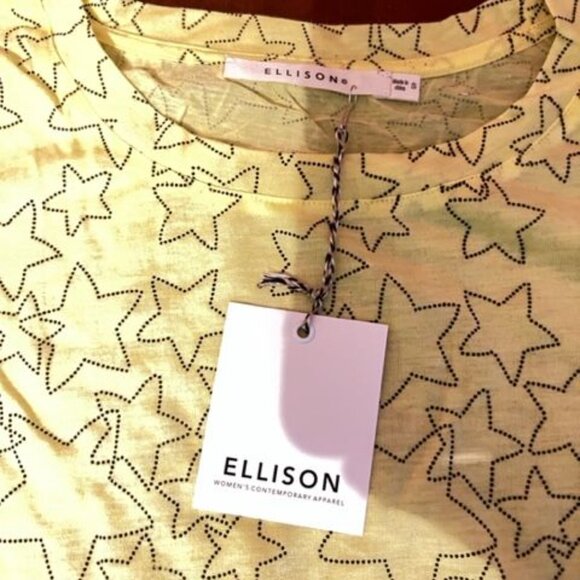 Ellison Womens Yellow Star Print Tee  Polyester/Rayon - Picture 3 of 7
